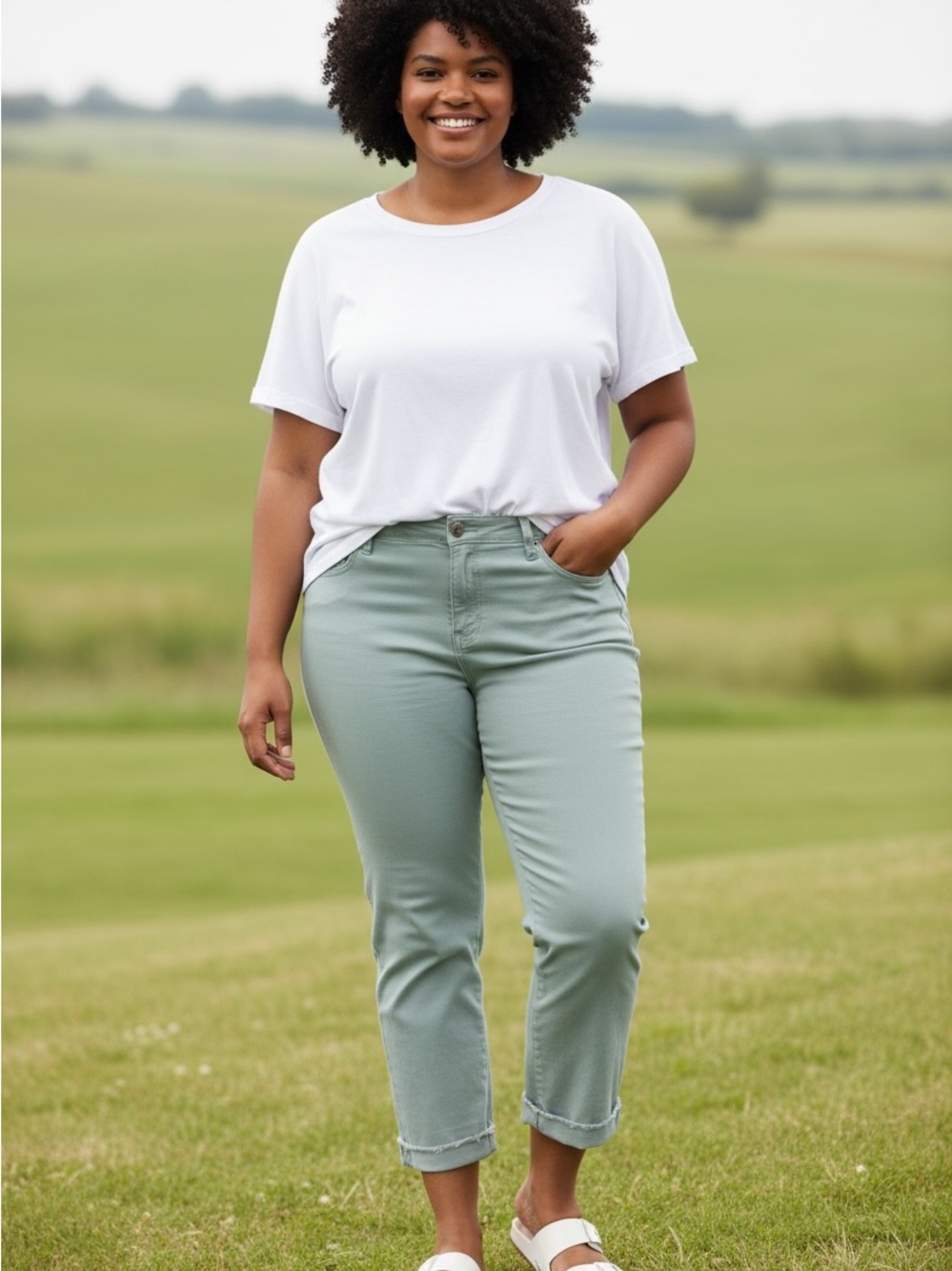 Kut from the Kloth Cropped Straight Leg Jeans in Sage Green